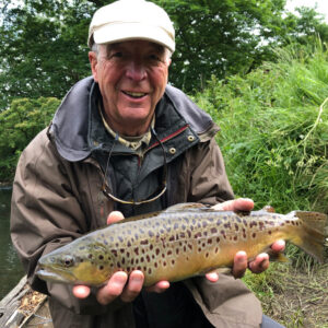big brown trout caugfhgt during a guided fishing day.
