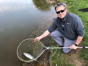1st rainbow trout caught on fly for clients enjoying a beginners day!