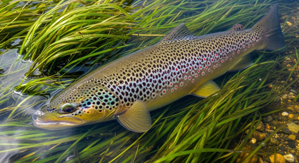 brown trout in stream with autumn colours!